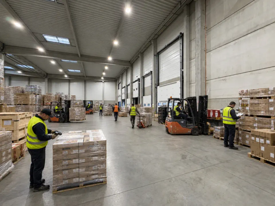 FEESGO team receiving, scanning and handling cargo inside the warehouse